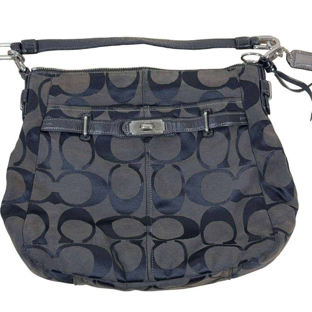 Coach Signature Chelsea Shoulder Bag K0893-12674 Black Gray Canvas Leather